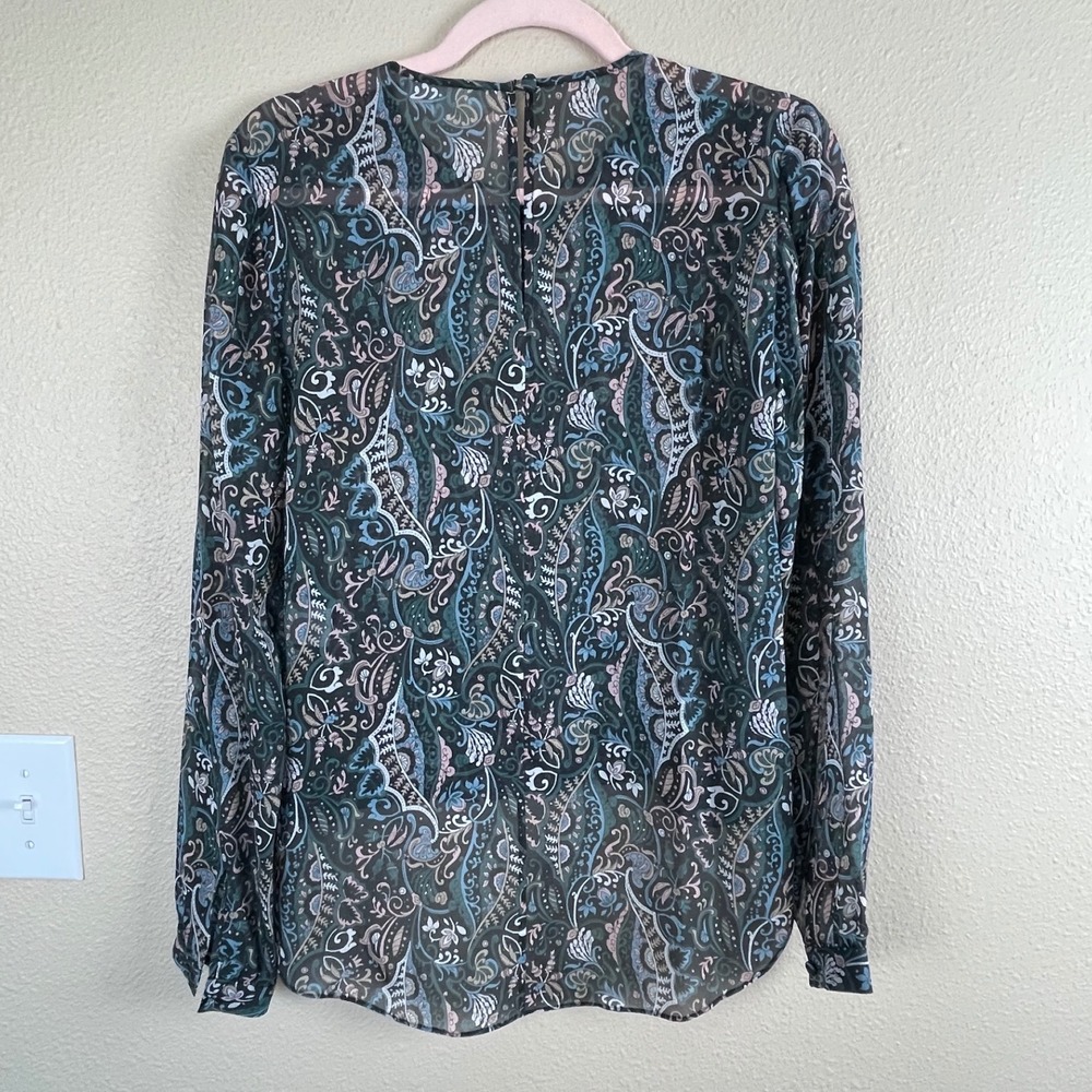 Veronica Beard 100% Silk Paisley Faux Wrap Blouse Sheer Long Sleeve Black Size 4 - Picture 4 of 13